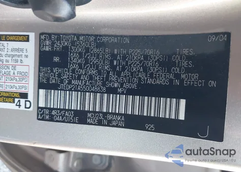 2005 Toyota Highlander V6 из США, поврежденный, VIN JTEDP21A550048838